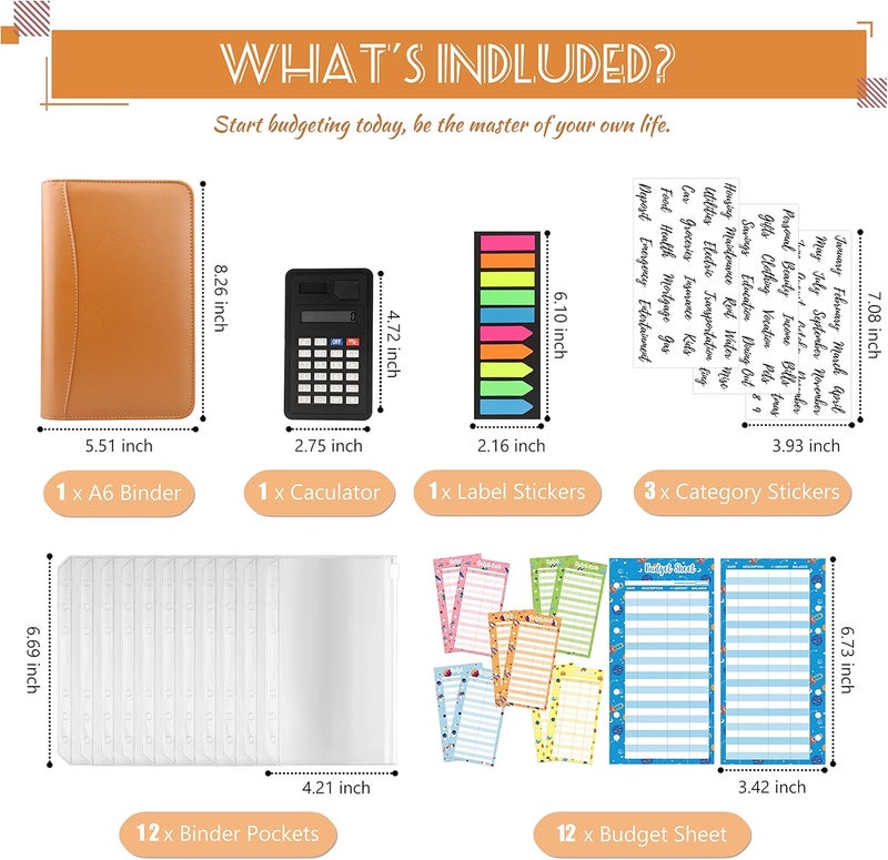 Nefeeko Budget Binder with Zipper Envelopes, Cash Envelopes for Budgeting, A6 PU Leather Budget Planner 2026 with Cash Envelopes Calculator, Bill Money Organizer for Cash Saving Budget System Wallet - Image 3